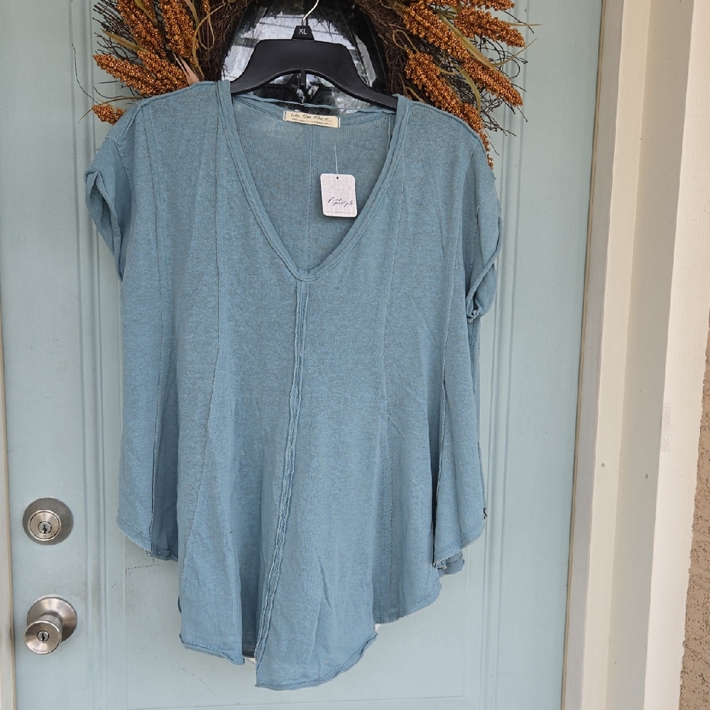 We The Free Light Blue V-Neck Tee